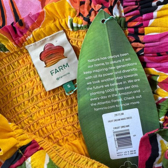 NEW Farm Rio Fruit Dream Maxi Dress Tropical Resort Yellow Pink Green Small - Picture 4 of 13